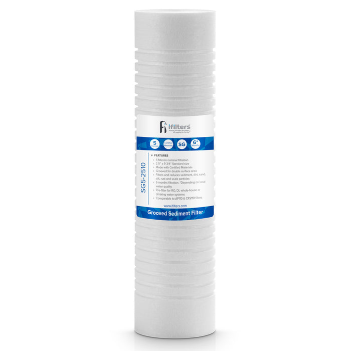 iFilters Sediment Grooved Water Filter Cartridge - 2.5" x 10" - 5 Micron - Interchangeable with AP110 Model